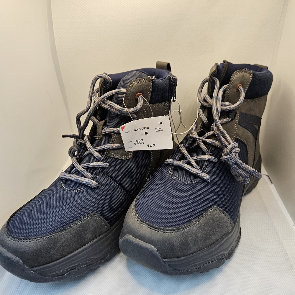 Kenneth Cole Reaction Boys Boots Niko Otto Navy Grey Ankle Size 6M Lace / Zip Up